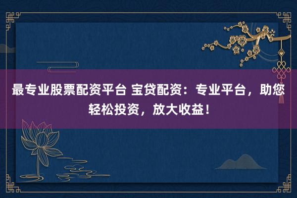 最专业股票配资平台 宝贷配资：专业平台，助您轻松投资，放大收益！