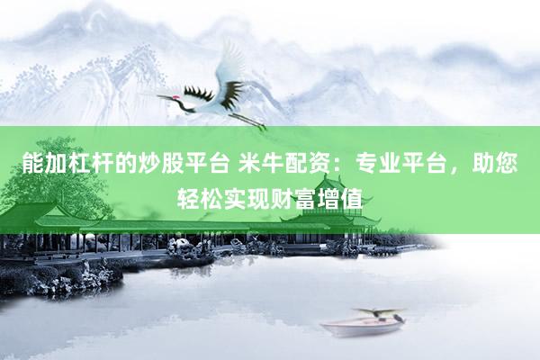能加杠杆的炒股平台 米牛配资：专业平台，助您轻松实现财富增值