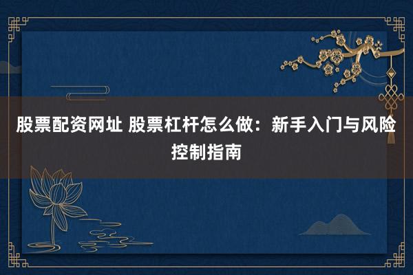 股票配资网址 股票杠杆怎么做：新手入门与风险控制指南