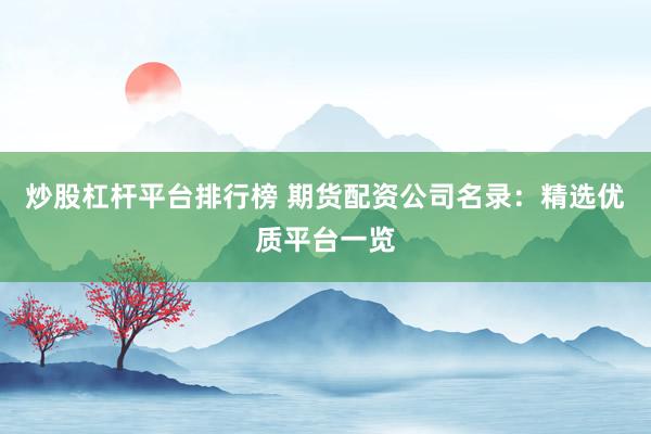 炒股杠杆平台排行榜 期货配资公司名录：精选优质平台一览