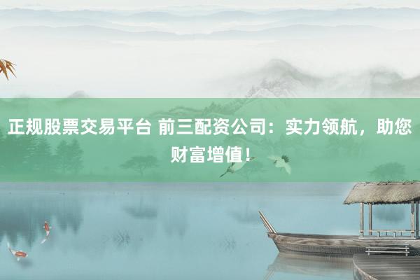正规股票交易平台 前三配资公司：实力领航，助您财富增值！