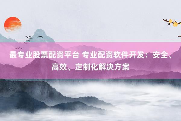 最专业股票配资平台 专业配资软件开发：安全、高效、定制化解决方案