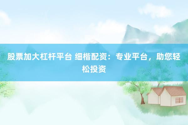 股票加大杠杆平台 细楷配资：专业平台，助您轻松投资
