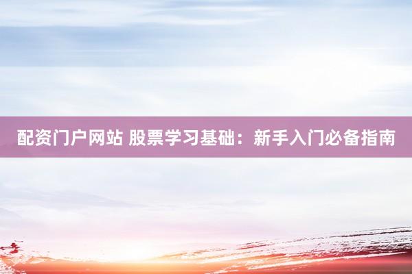 配资门户网站 股票学习基础：新手入门必备指南