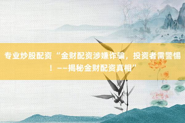 专业炒股配资 “金财配资涉嫌诈骗，投资者需警惕！——揭秘金财配资真相”
