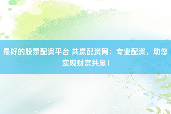 最好的股票配资平台 共赢配资网：专业配资，助您实现财富共赢！