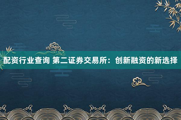 配资行业查询 第二证券交易所：创新融资的新选择