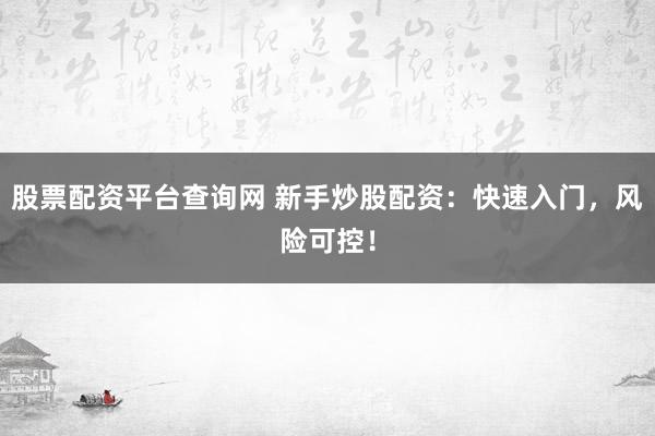 股票配资平台查询网 新手炒股配资：快速入门，风险可控！