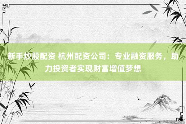 新手炒股配资 杭州配资公司：专业融资服务，助力投资者实现财富增值梦想