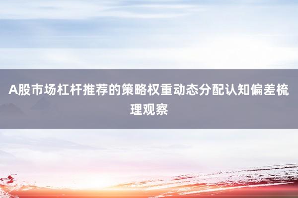 A股市场杠杆推荐的策略权重动态分配认知偏差梳理观察