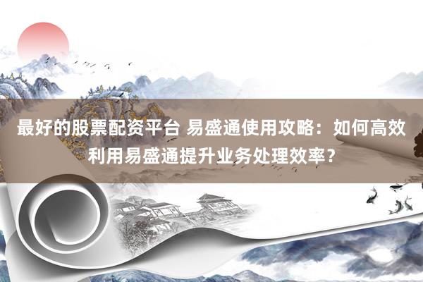 最好的股票配资平台 易盛通使用攻略：如何高效利用易盛通提升业务处理效率？