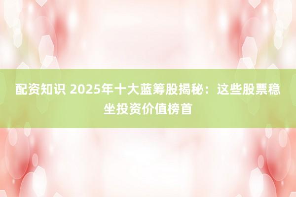 配资知识 2025年十大蓝筹股揭秘：这些股票稳坐投资价值榜首